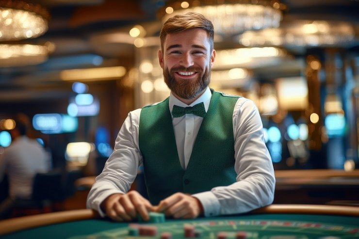 Antarmuka permainan Texas Hold'em Bonus dengan pandangan studio live